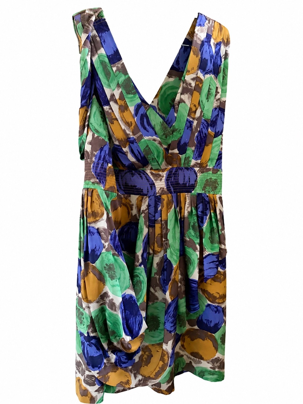 BCBGMAXAZRIA 100% Silk Abstract Floral Draped V-Neck Dress Size 12